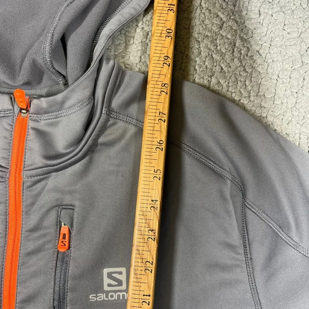 Salomon ActiTherm Mens Large Grey 1/4 Zip Hooded Pullover Jacket Orange Trim